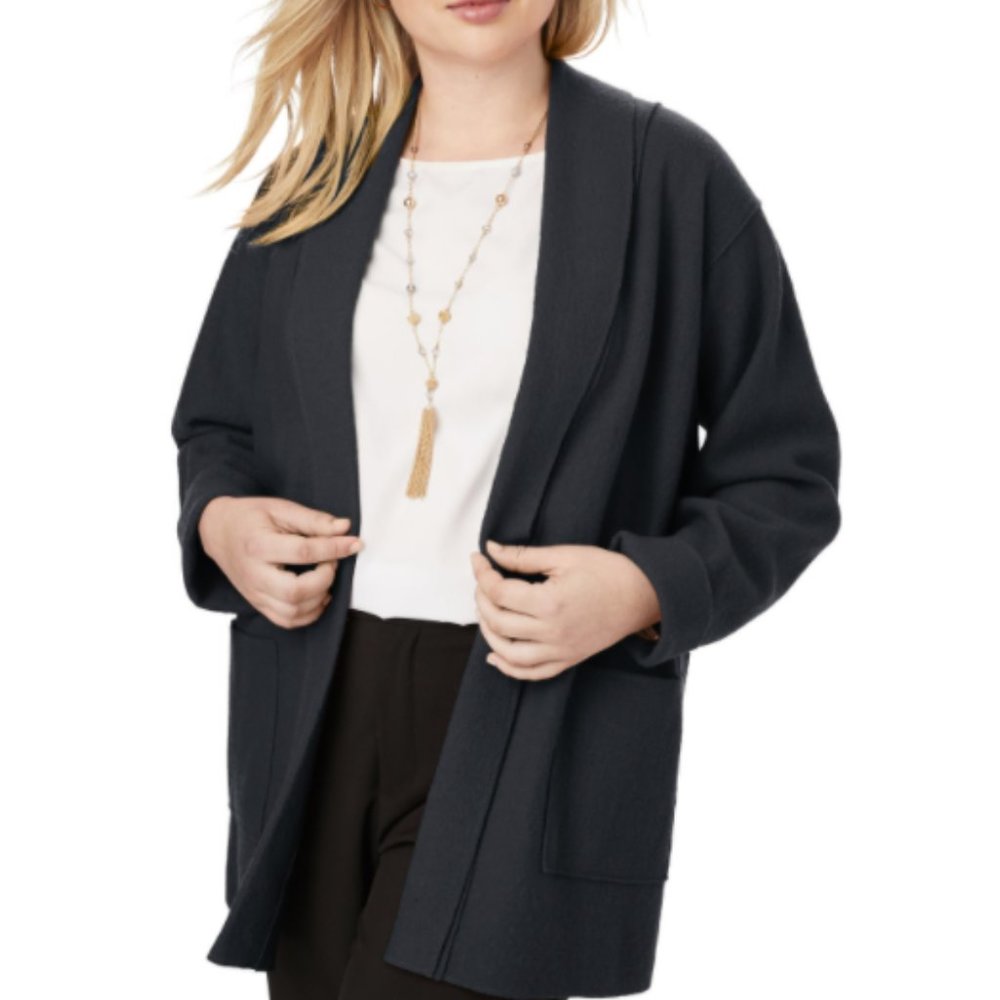 Jessica London Black Wool Blend Shawl Collar Cardigan